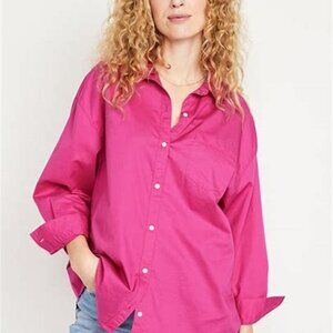 NWT Old Navy deep pink/red poplin Boyfriend Shirt size S